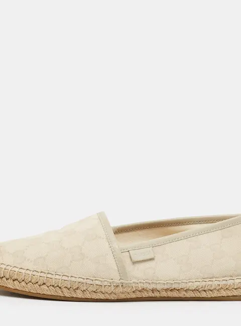 Gucci Size 39.5  Grey/Cream Canvas and Leather Espadrille Flats