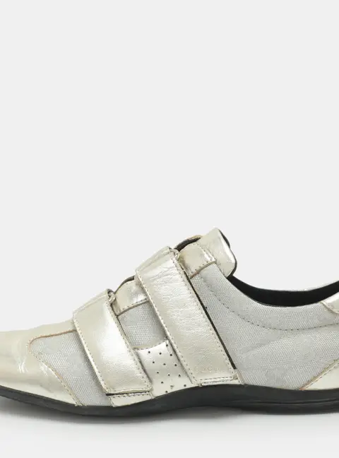 Gucci Size 37 Silver GG Jacquard and Leather Velcro Low Top Sneakers