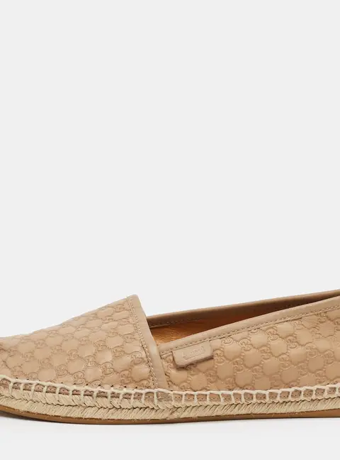 Gucci Guccissima Size 36 Beige Leather Espadrille Flats
