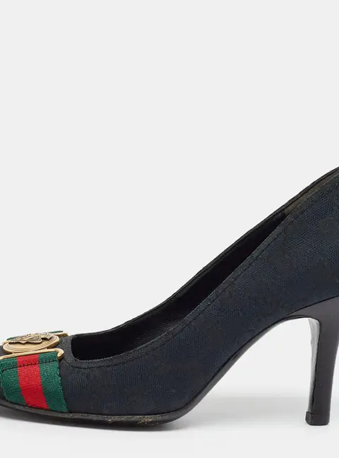 Gucci Horsebit Size 36 Navy Blue GG Canvas Pumps