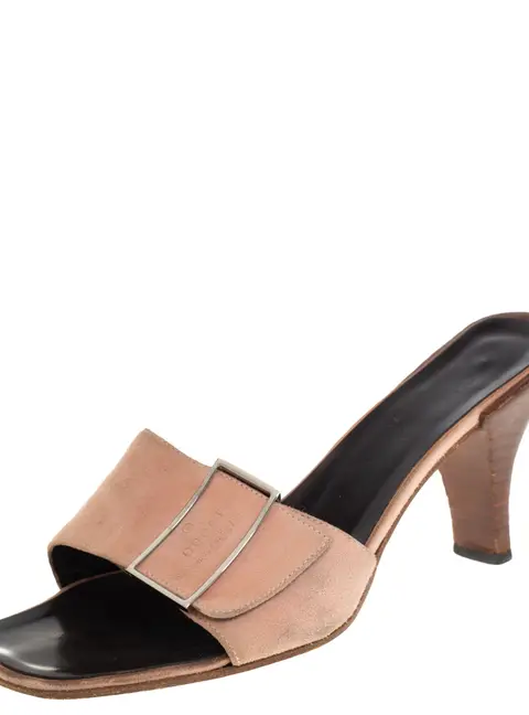 Gucci Pale Pink Suede Vintage Square Toe Slide Sandals Size 37.5