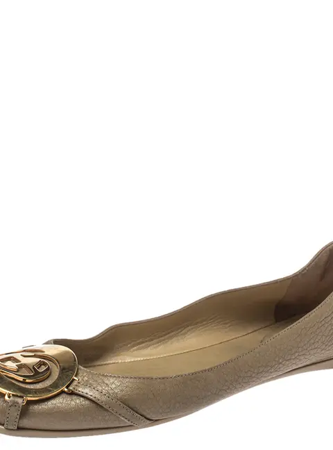 Gucci Metallic Gold Leather GG Buckle Ballet Flats Size 37.5