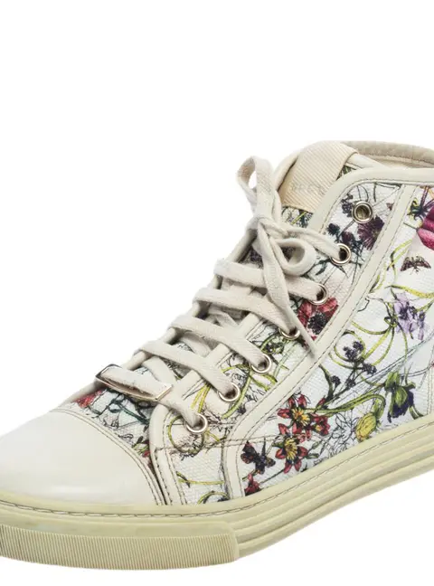 Gucci Multicolor Floral Canvas High Top Sneakers Size 37