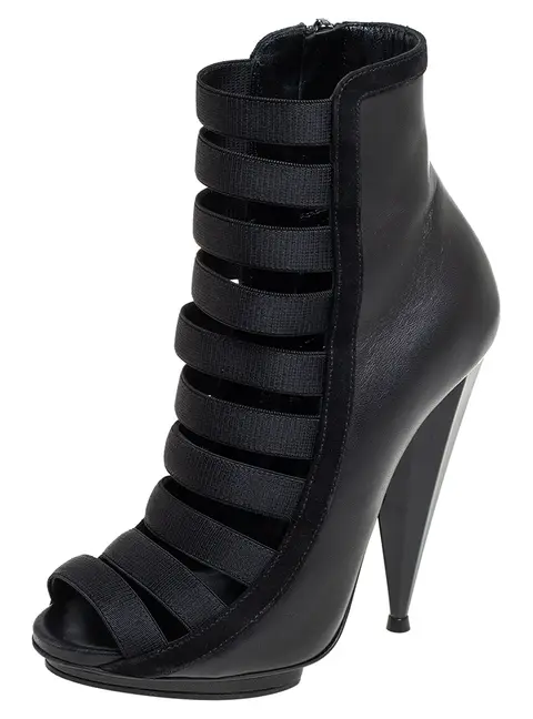 Gucci Black Elastic And Leather Isadora Gladiator Booties Size 35