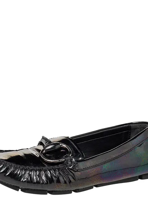 Gucci Multicolor Iridescent Patent Leather Horsebit Slip On Loafers Size 38