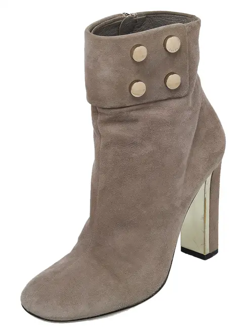 Gucci Grey Suede Vernice Block Heel Ankle Booties Size 36.5