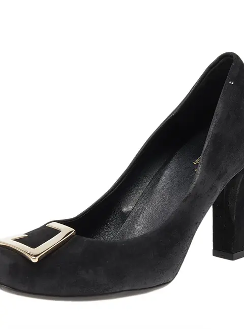 Gucci Black Suede Square Toe Metal Trim Pumps Size 36