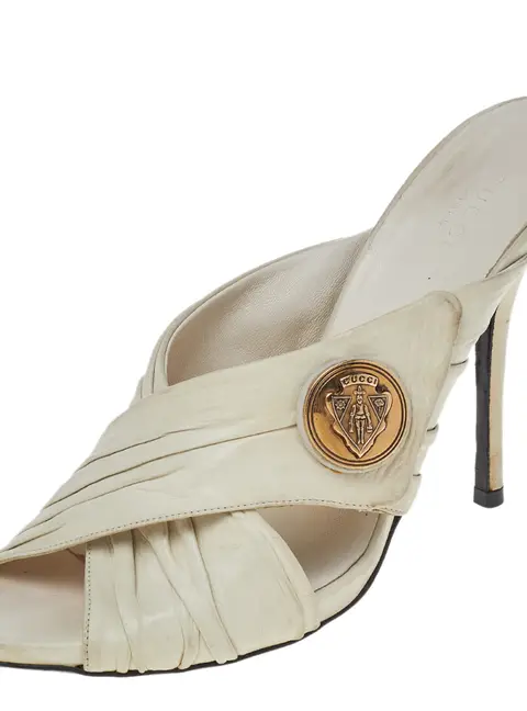 Gucci White Leather Hysteria Cross Slide Sandals Size 39