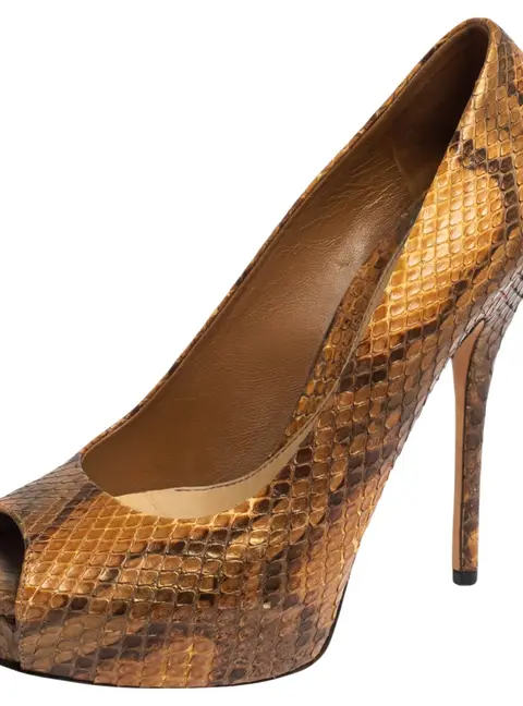 Gucci Two Tone Python Leather Peep Toe Platform Pumps Size 38