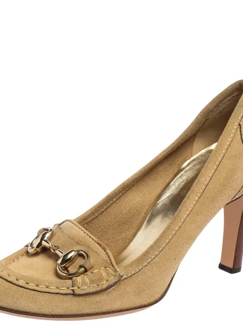 Gucci Beige Suede Horsebit Loafer Pumps Size 36