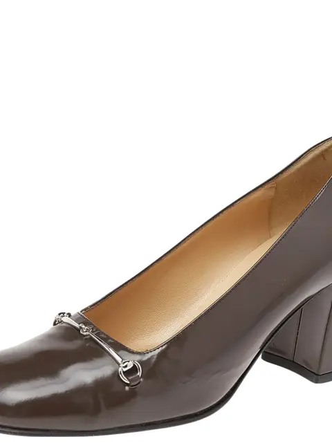 Gucci Brown Leather Horsebit Block Heel Pumps Size 37
