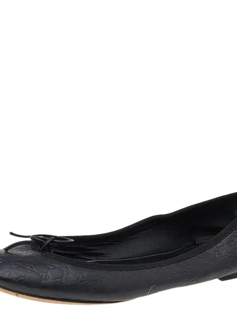 Gucci Black Guccissima Leather Bow Ballet Flats Size 36