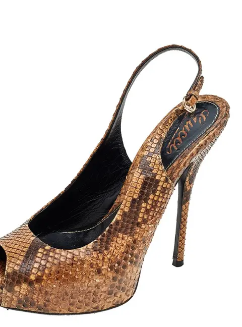 Gucci Brown Python Leather Slingback Sandals Size 37.5