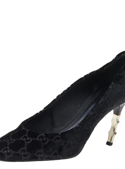 Gucci Black GG Velvet Bamboo Pumps Size 39