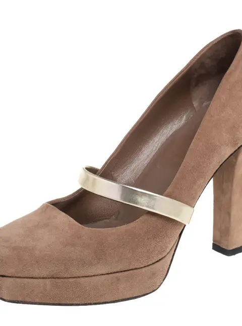 Gucci Dark Beige Suede Mary Jane Platform Pumps Size 38