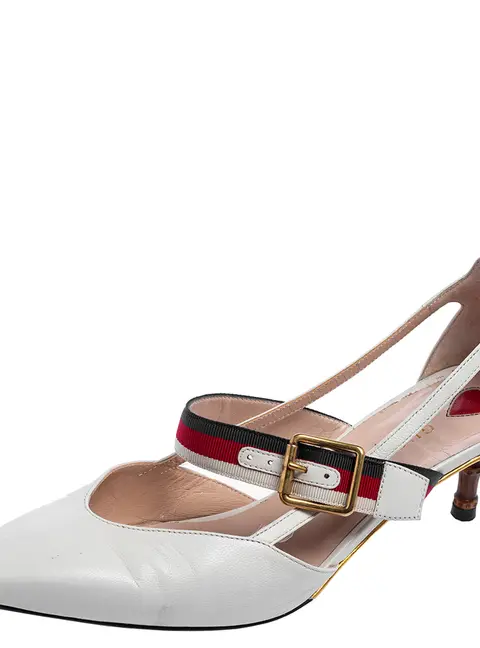 Gucci Unia Size 37 White Leather Mary Jane Pumps