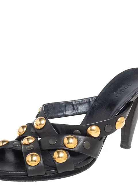 Gucci Black  Leather Slide  Babouska Sandals Size 38.5