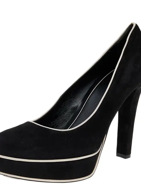 Gucci Black Suede Huston Platform Pumps Size 38.5