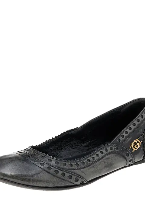 Gucci Black/Grey Brogue Leather Ballet Flats Size 35.5