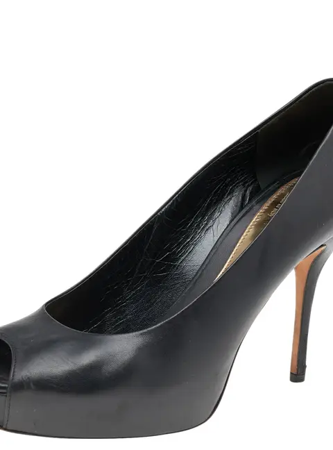 Gucci Black Leather Peep Toe Platform Pumps Size 40