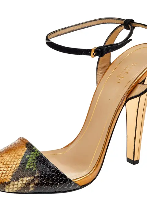 Gucci Multicolor Python Leather And Suede Ankle Strap Sandals Size 39