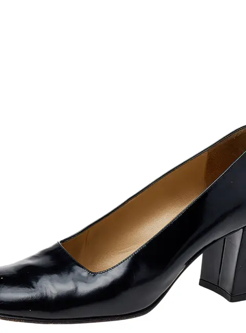 Gucci Black Leather Block Heel Pumps Size 37
