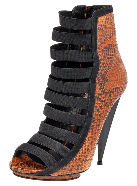 Gucci Black/Brown Python Leather And Suede Boots Size 38.5