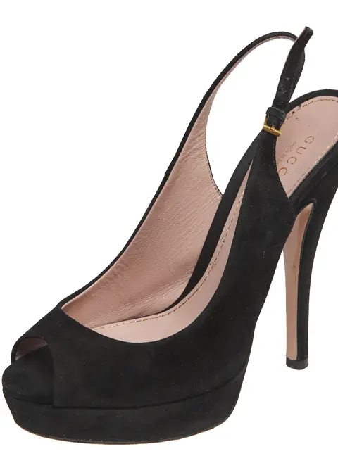 Gucci Black Suede Peep Toe Platform Slingback Sandals Size 36