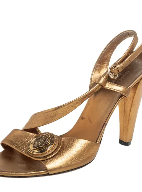 Gucci Metallic Bronze Leather Hysteria Slingback Sandals Size 35.5