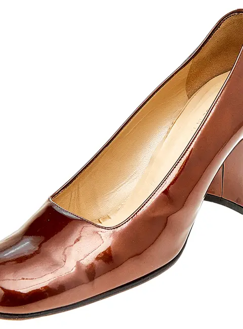 Gucci Brown Patent Leather Block Heel Pumps Size 39