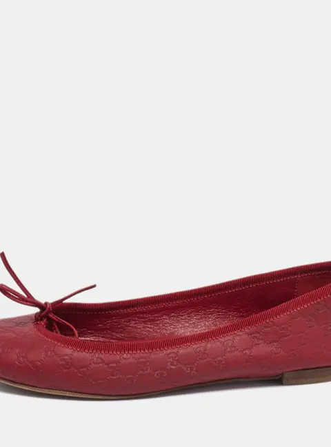 Gucci Red Microguccissima Leather Bow Detail Ballet Flats Size 35.5