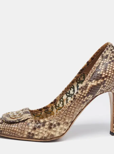 Gucci Brown/Beige Python GG Square Toe Pumps Size 39