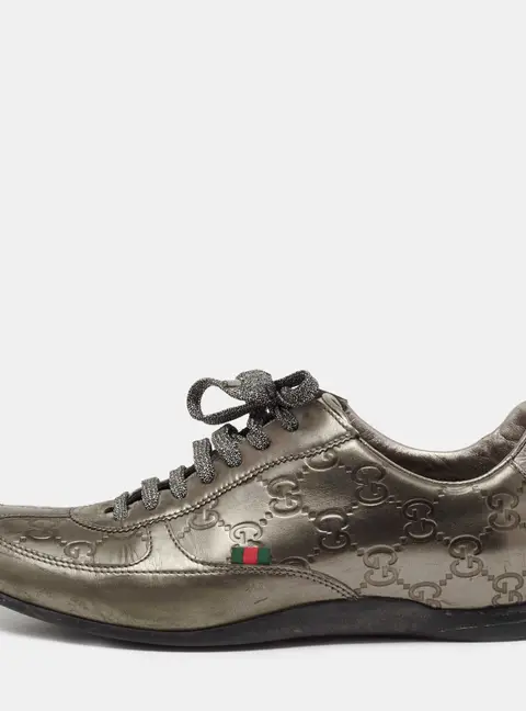 Gucci Metallic Bronze Guccissima Leather Low Top Sneakers Size 36.5