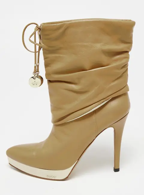 Gucci Beige Leather Platform Ankle Boots Size 36