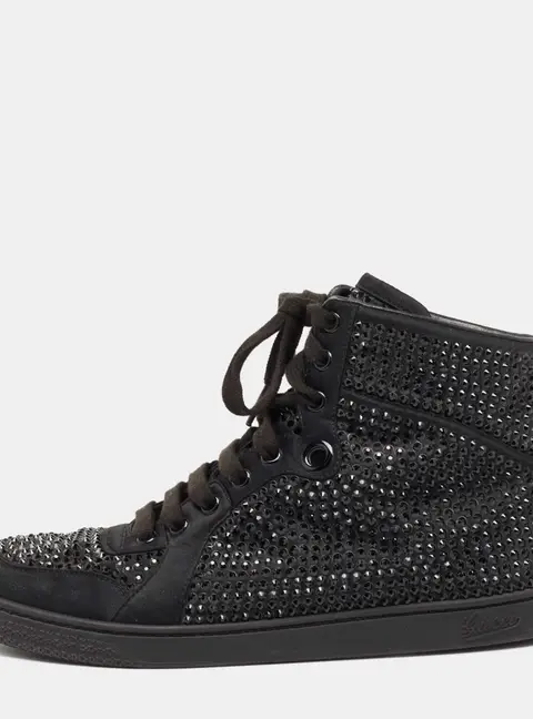 Gucci Black Satin Crystal Embellished Coda High Top Sneakers Size 39