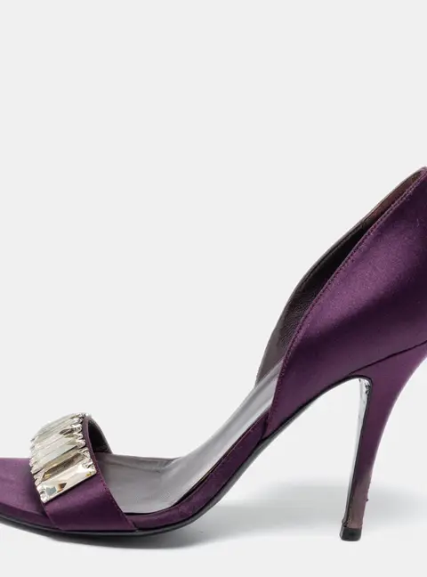 Gucci Purple Satin Crystal Embellished D'orsay Sandals Size 37.5
