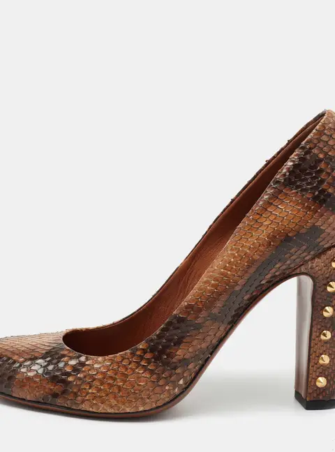 Gucci Brown/Black Python Leather Studded Heel Pumps Size 40