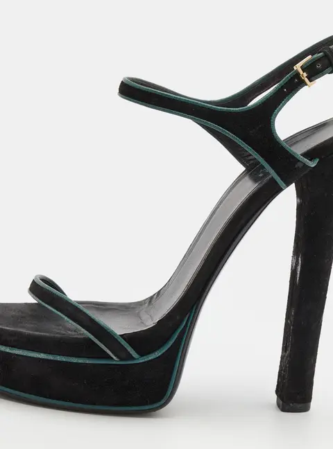 Gucci Black Suede Platform Ankle Strap Sandals Size 37