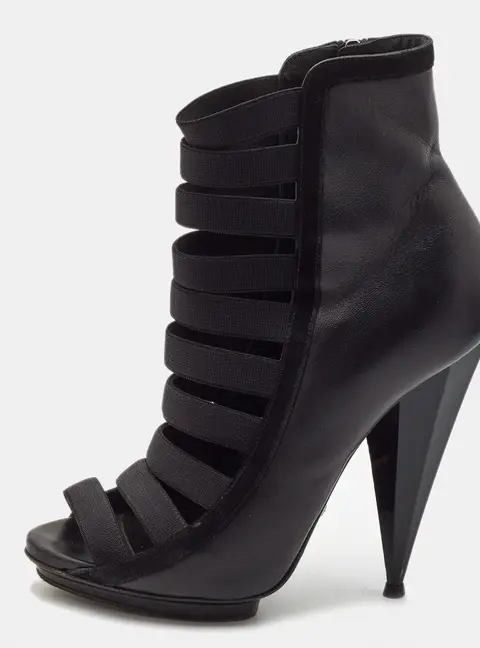Gucci Black Leather Elastic Olimpia Open Toe Booties Size 37