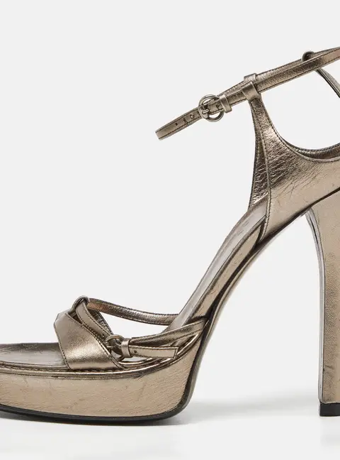 Gucci Metallic Leather Ankle Strap Platform Sandals Size 39