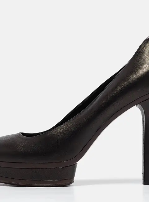 Gucci Black Leather Platform Round Toe Pumps Size 39.5