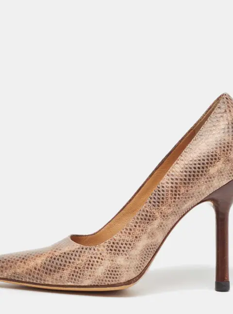 Gucci Brown Karung Leather Square Toe Pumps Size 38