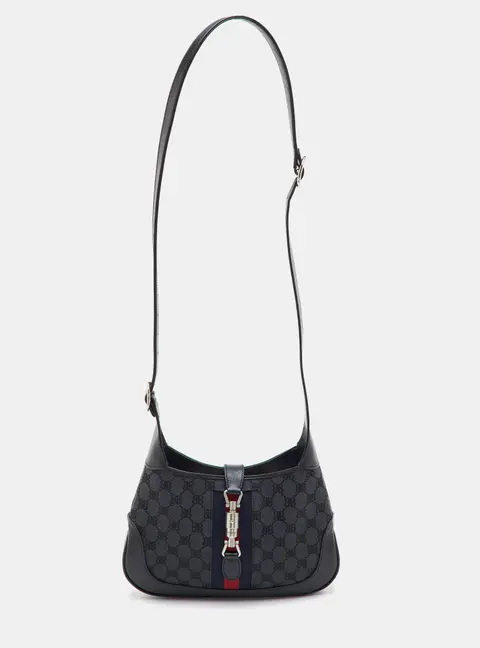 Gucci x Balenciaga Jackie Black GG Canvas and Leather Shoulder Bag