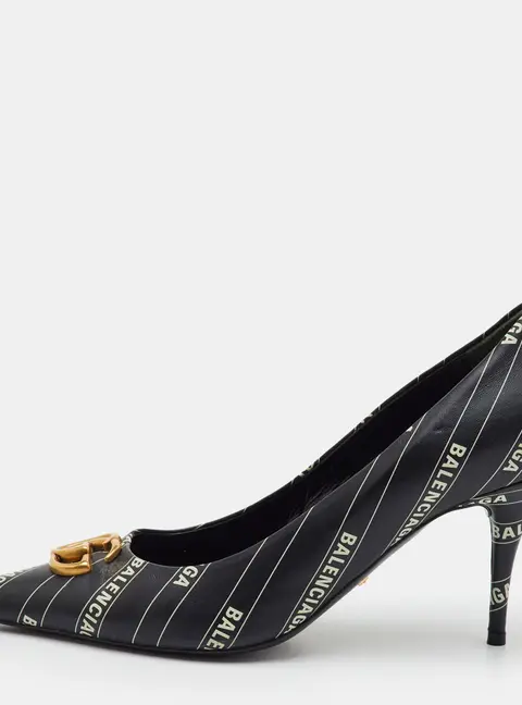 Gucci x Balenciaga Hacker Project Knife Size 40 Black Leather Logo Print Pumps