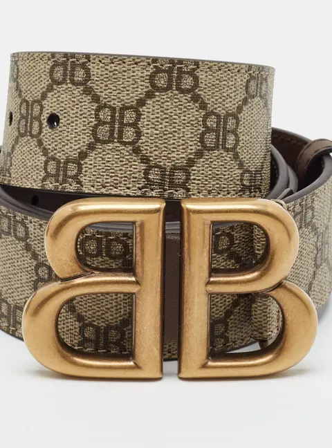 Gucci x Balenciaga The Hacker Project 85 CM Buckle Belt Beige/Brown BB Supreme Canvas