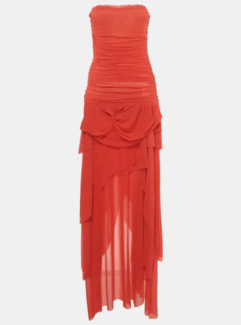 Guizio Red Mesh Strapless Lyla Twist Dress L