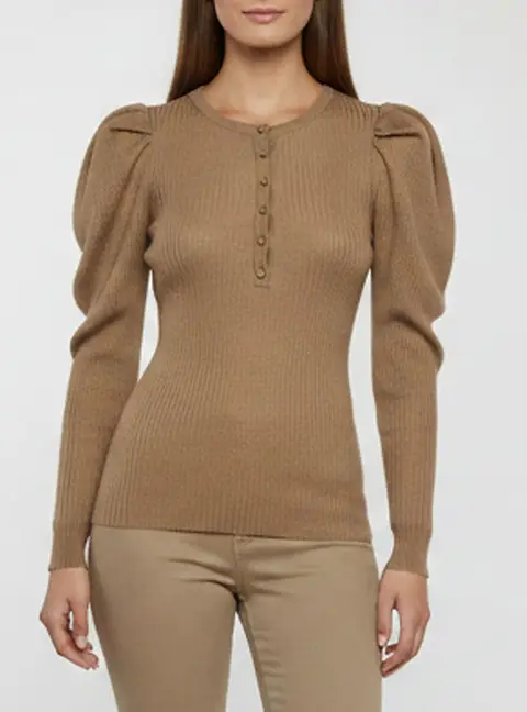 Gabriela Hearst Brown Rib Knit Puff Sleeve Top XS