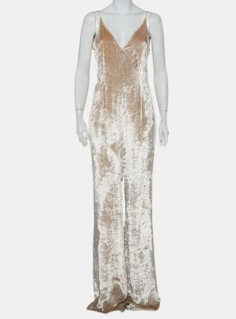 Gabriela Hearst Beige Patterned Velvet Catherine Jumpsuit M