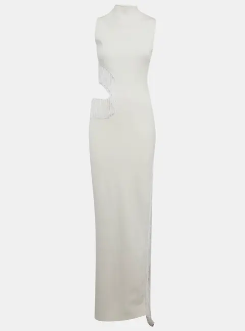 Galvan London White Jersey Cut-Out Beaded Nova Dress S