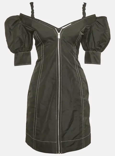 Ganni Black Crepe Cold Shoulder Mini Dress XS